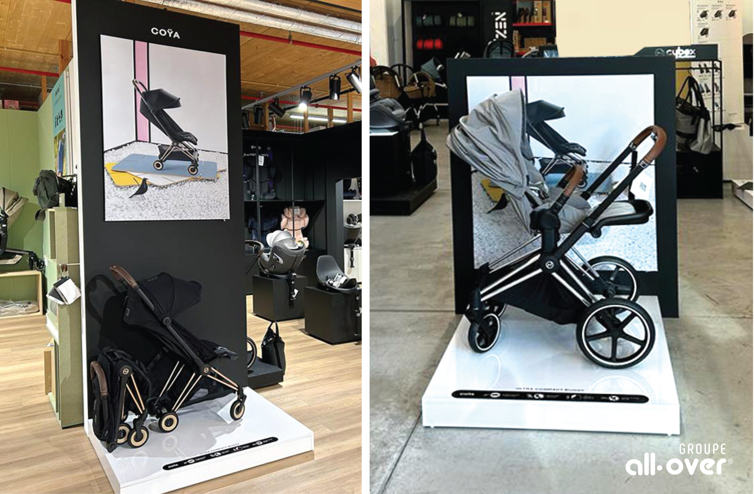 fabrication podium présentoir magasin – groupe all-over